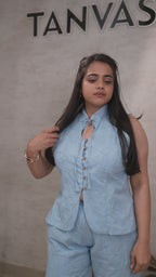 Thread Embroidered Schiffli Vest Top with Flared Pants