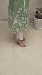 A-Line Applique Mul Cotton Kurta with Pants