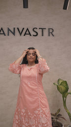 A-Line Applique Mul Cotton Kurta with Pants